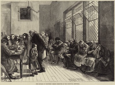 The Distress in Sheffield, Relief Committee at the Institute, Sheffield by Harry Furniss